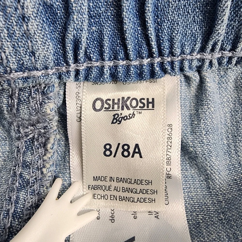 OshKosh Bgosh Girls Light Wash Paperbag Cargo Jeans Size 8 Elastic Waist Belted